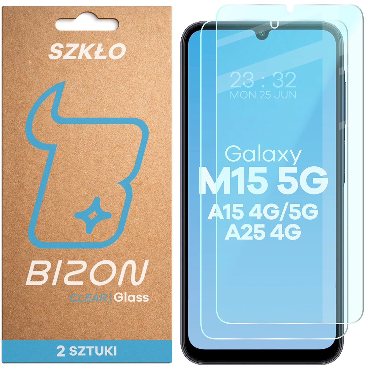 Szkło hartowane Bizon Glass Clear Duo do Samsung Galaxy A15 4G/5G / Galaxy A25 5G / Galaxy M15 5G, 2 sztuki